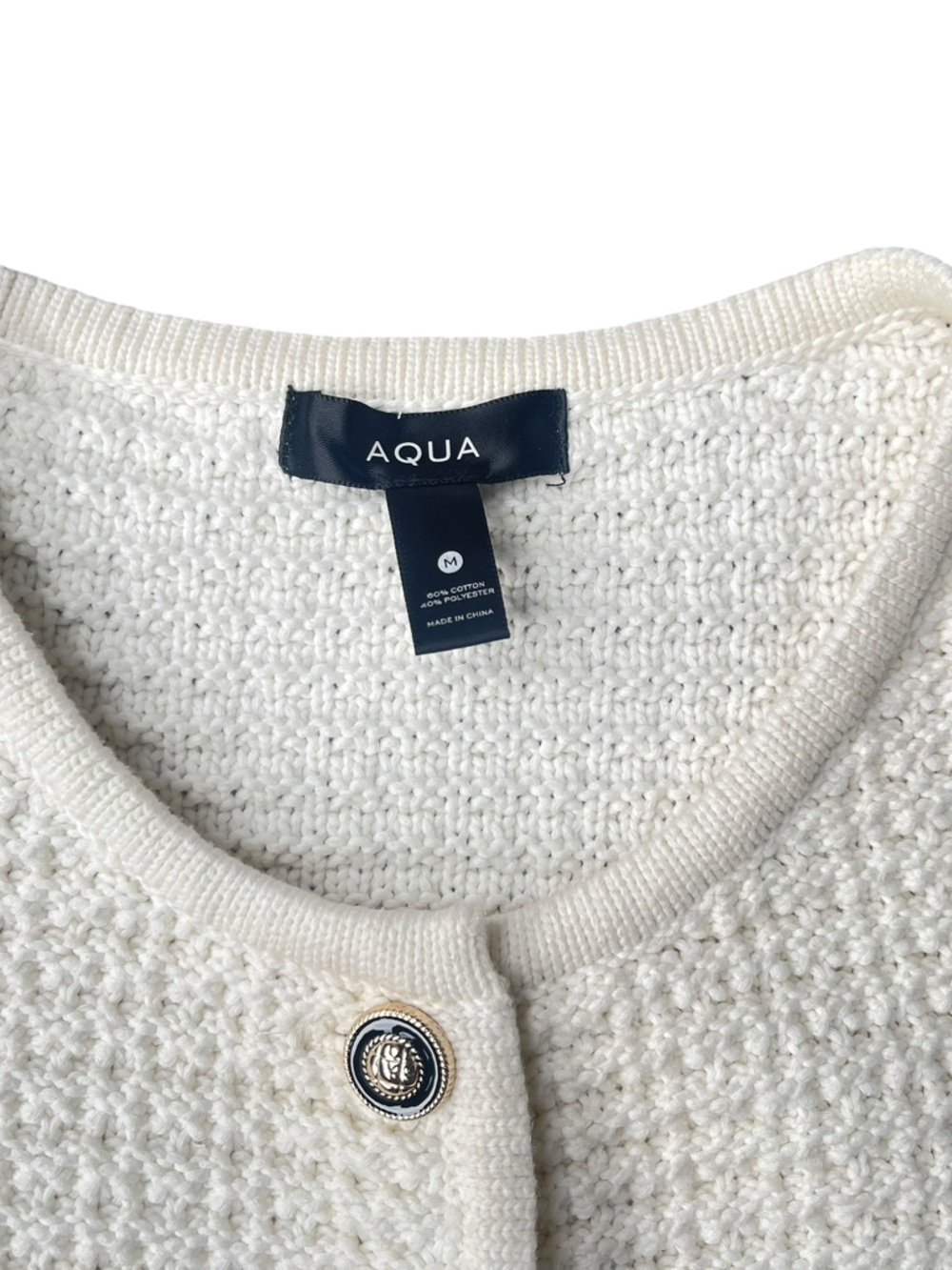 Aqua Off White Textured Button Front Knit Cardigan Sweater - Size Medium - Picture 4 of 8